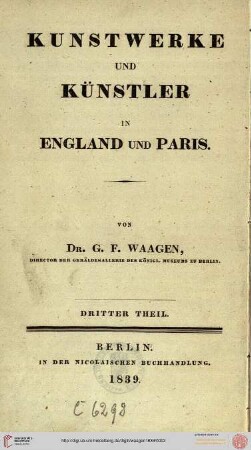Band 3: Kunstwerke und Künstler in England und Paris: Kunstwerke und Künstler in Paris