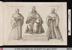 [Imperator mit seinem geistlichen und seinem weltlichen Wähler, in entsprechender Kleidung. Kostümkunde.]