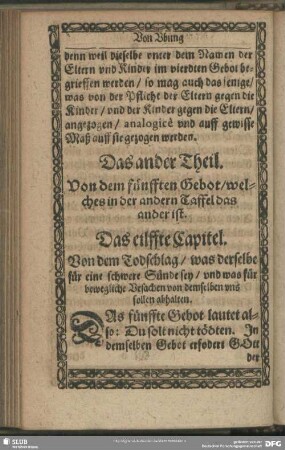 Das ander Theil. Von dem fünfften Gebot, welches in der andern Taffel das ander ist