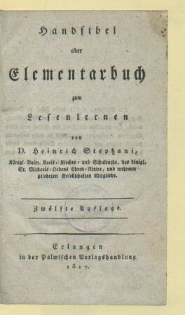 Handfibel oder Elementarbuch zum Lesenlernen