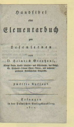 Handfibel oder Elementarbuch zum Lesenlernen