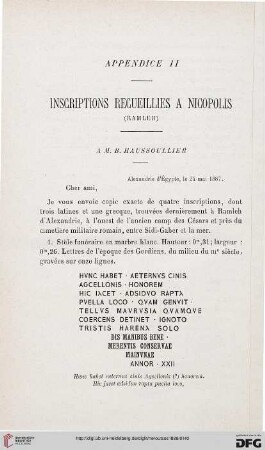 Appendice II: Inscriptions recueillies a nicopolis (Ramleh)