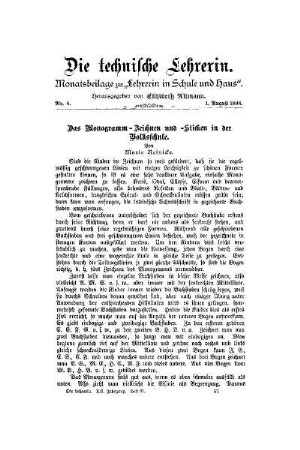 Das Monogramm-Zeichnen und -Sticken in der Volksschule