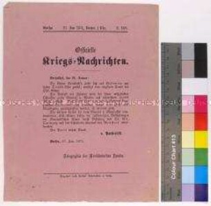 Kriegsdepesche des Norddeutschen Bundes über die Kriegsereignisse am 26. Januar 1871 bei Besançon, Paris und Saint-Vit