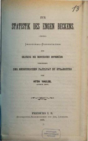 Zur Statistik des engen Beckens : Inaug.-Diss. von Strassburg