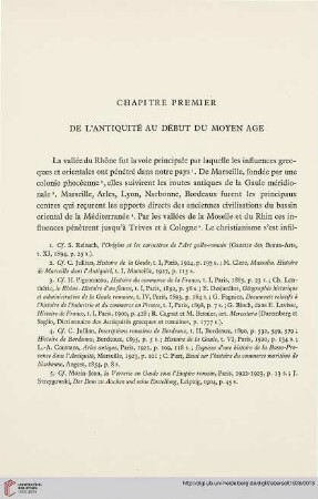 Chapitre Premier: De l'antiquité au début du Moyen Age