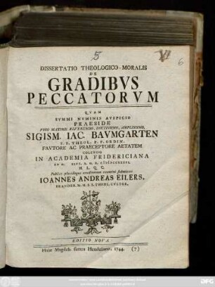 Dissertatio Theologico-Moralis De Gradibvs Peccatorvm