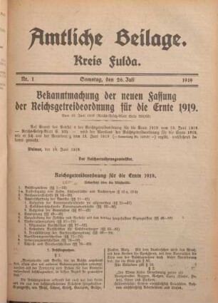 1: Beilage vom Samstag, 26. Juli 1919