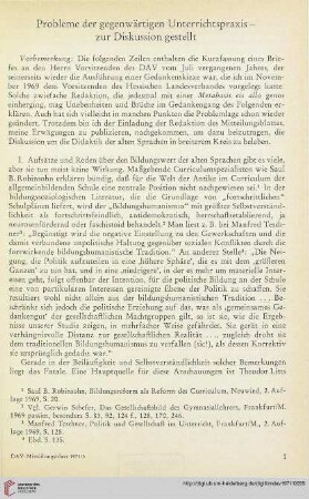 14: Probleme der gegenwärtigen Unterrichtspraxis - zur Diskussion gestellt