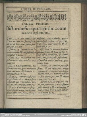 Index Primus. Dictorum Scripturae in hoc commentario explicatorum