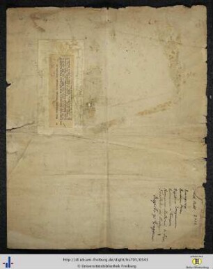 [Beigelegtes Papierblatt] Informationen zum Inhalt der Handschrift.