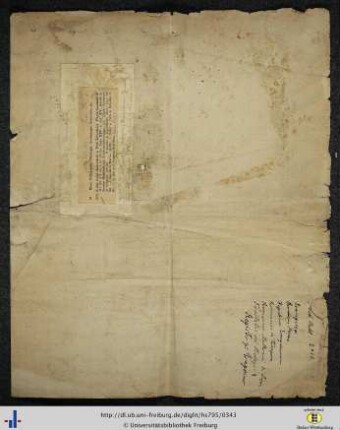 [Beigelegtes Papierblatt] Informationen zum Inhalt der Handschrift.