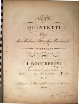 Six quintetti pour deux violons, alto & deux violoncelles concertans : op. 12 ; le 1er violoncelle peut être remplacé par l'alto-violoncelle ; premier livre de quintetti, 2. [Nr. 4-6]
