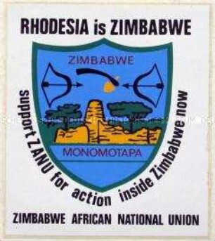 Aufkleber mit einem Aufruf zur Unterstützung der "Zimbabwe African National Union" im Rhodesienkonflikt (englisch) - Sachkonvolut