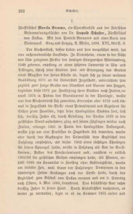 292-293 [Rezension] Schuster, Leopold, Fuerstbischof Martin Brenner