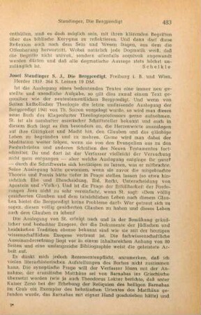 483-484 [Rezension] Staudinger, Josef, Die Bergpredigt