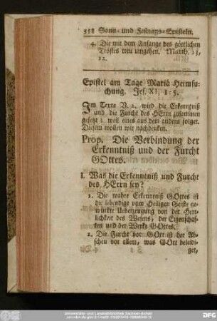 Epistel am Tage Mariä Heimsuchung. Jes. XI, 1 - 5.