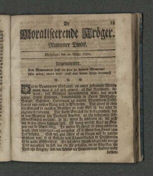 Nummer Zwölf. Mahndags den 22. Merz 1751