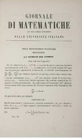 Sulle perturbazioni planetarie mongrafia (Cont.Vedi Vol. V. pag. 216).