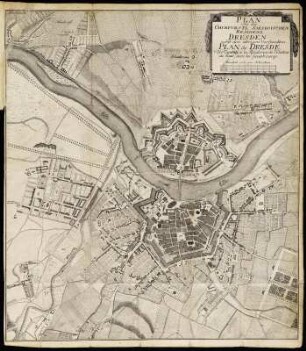 Plan von der Churfürstl. Saechsischen Residenz Dresden nebst den übrigen Vorstaedten (1:8 300) : Plan von der Kurfürstlich Sächsischen Residenz Dresden nebst den übrigen Vorstädten. Karte aus: Dassdorf, Karl Wilhelm: Beschreibung der vorzüglichsten Merkwürdigkeiten der Churfürstlichen Residenzstadt Dresden und einiger umliegenden Gegenden. Dresden, 1782. Band 2. Dresden: SLUB Hist.Sax.G.469-2
