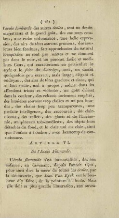 Article VI. De l'Ecole Flamande