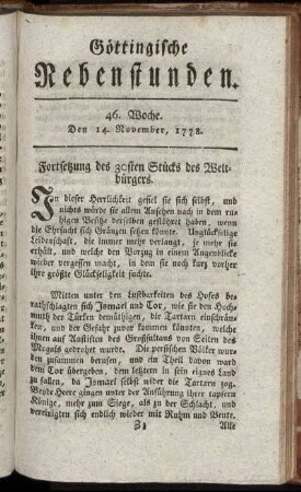 46. Woche. Den 14. November 1778