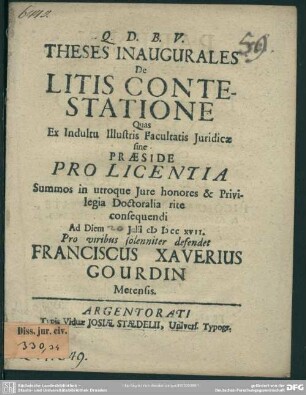 Theses Inaugurales De Litis Contestatione