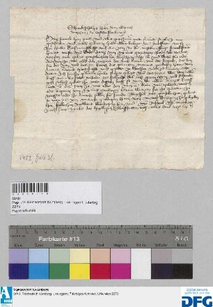 Schenck Philips Herr von Erpach, Vitztum zu Aschaffenburg, verspricht im Auftrag des Erzbischofs von Mainz die Nürnberger Kaufmannschaft zur Frankfurter Herbstmesse sicher zu geleiten.