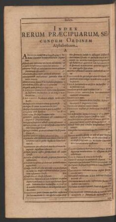 Index Rerum Praecipuarum, Secundum Ordinem Alphabeticum.
