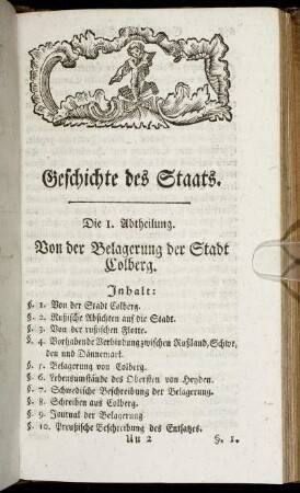 Die 1. Abtheilung. Von der Belagerung der Stadt Colberg.