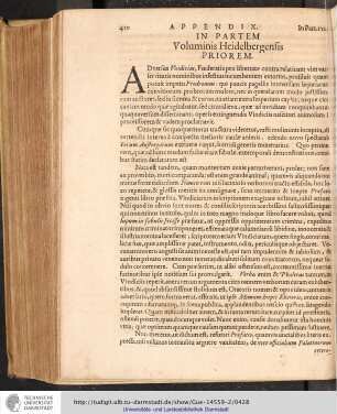 In Partem Voluminis Heidelbergesis Priorem.