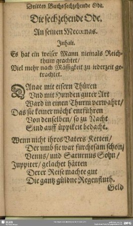 Die sechzehende Ode. An seinen Mecoenas