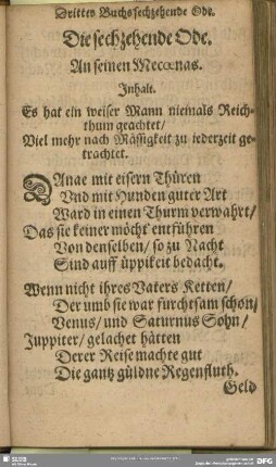 Die sechzehende Ode. An seinen Mecoenas