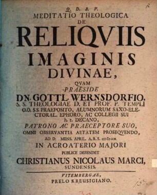 Meditatio theol. de reliquiis imaginis divinae