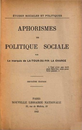 Aphorismes de politique sociale