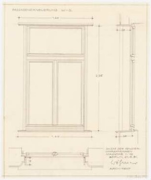 Westsanatorium, Berlin-Charlottenburg Umbau: Fensterumrahmung: Grundriss, Ansicht, Schnitt 1:10