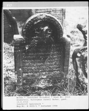 Grabstein von Kalonymus Sanwil Sofer (gestorben 1712.05.13)