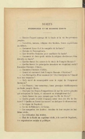 Sujets d'exercices et de devoirs écrits