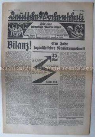 Völkische-nationalistische Wochenzeitung "Deutsche Wochenschau" mit scharfer Polemik gegen die Regierung