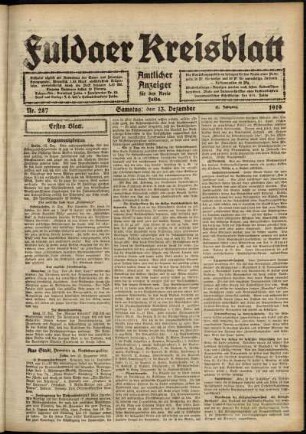 Erste Ausgabe vom Samstag, den 13. Dezember 1919.
