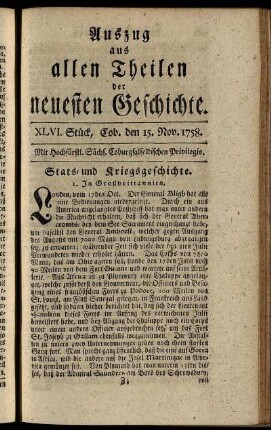 XLVI. Stück. Coburg, den 15. Nov. 1758.