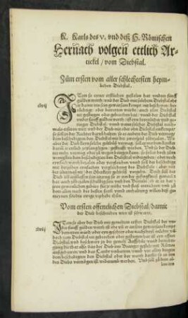 Hernach volgenn ettlich Artickel/ vom Diebstal.