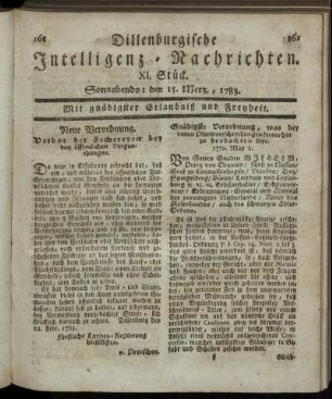XI. Stück. Sonnabends: den 15. Merz., 1783.