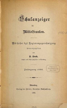 Schulanzeiger für Mittelfranken. 1886