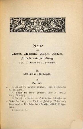 Tagebuch Wilhelm von Humboldts von seiner Reise nach Norddeutschland im Jahre 1796