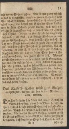 Des Kaysers Sohn wird zum Galgen ausgeführet, wovon ihn sein dritter Meister, Cato, errettet.