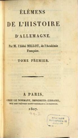 Élémens De L'Histoire D'Allemagne. 1