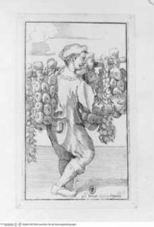 Le Arte di Bologna Originali, disegnate da Annibale Carracci, intagliate da S. Guilino... Rom 1646, "Vende Agli e Cipolle" (Taf. 41)