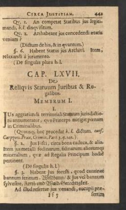Cap. LXVII. De Reliqvis Statuum Juribus & Regalibus.