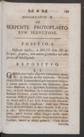 Dissertatio II. De Serpente Protoplastorum Seductore